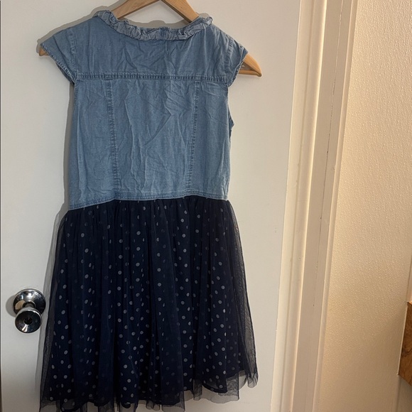 Guess Kids denim and tulle girls dress sz 14 Easter Spring Summer Polka Dot Navy - Picture 6 of 7